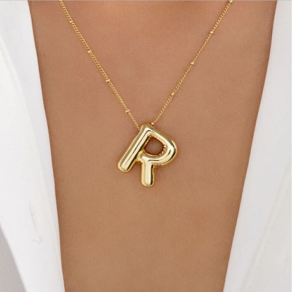 R Letter Bubble Pendant Gold Tone Necklace High Quality NWT